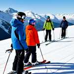 스키 강사 연봉 현실 - **Image:** A professional ski instructor, fully clothed in appropriate ski gear, teaching a diverse ...