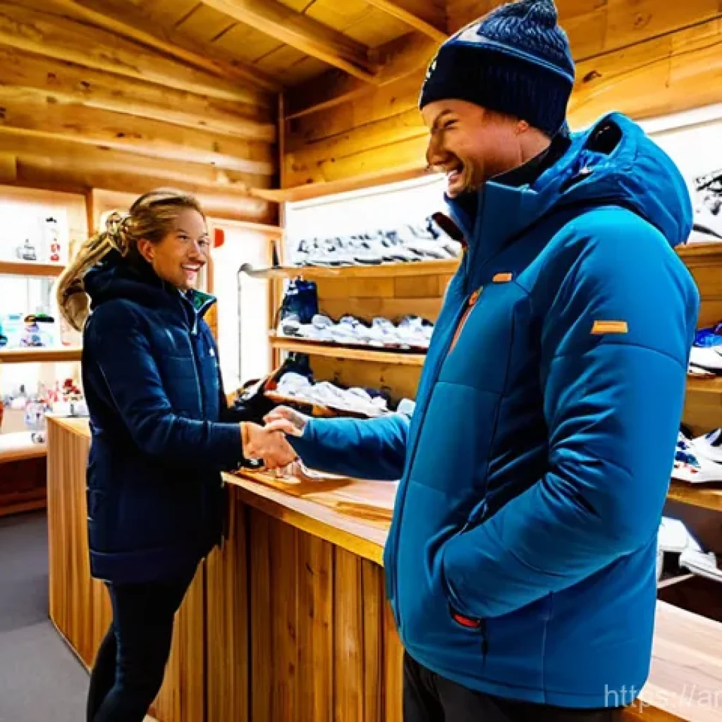 스키 강사의 장비 렌탈 고객 관리 - **Prompt 1: The Personal Touch in a Modern Ski Rental Shop**
"A cozy, brightly lit ski rental sh...