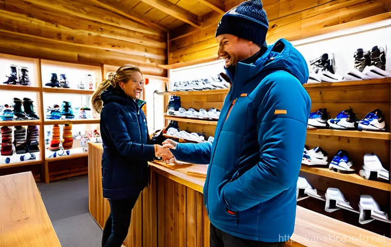 스키 강사의 장비 렌탈 고객 관리 - **Prompt 1: The Personal Touch in a Modern Ski Rental Shop**
"A cozy, brightly lit ski rental sh...