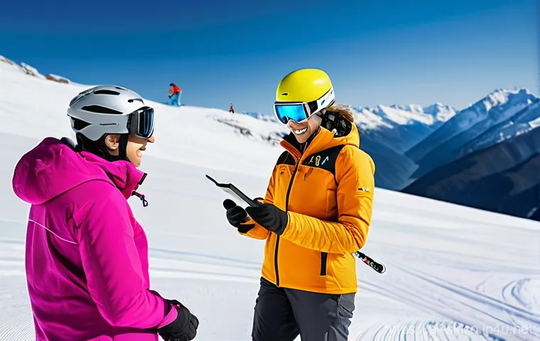 스키 강사의 글로벌 트렌드 이해 - **Modern Ski Instruction with Technology and Personalization:**
A dynamic scene on a sunny, well...