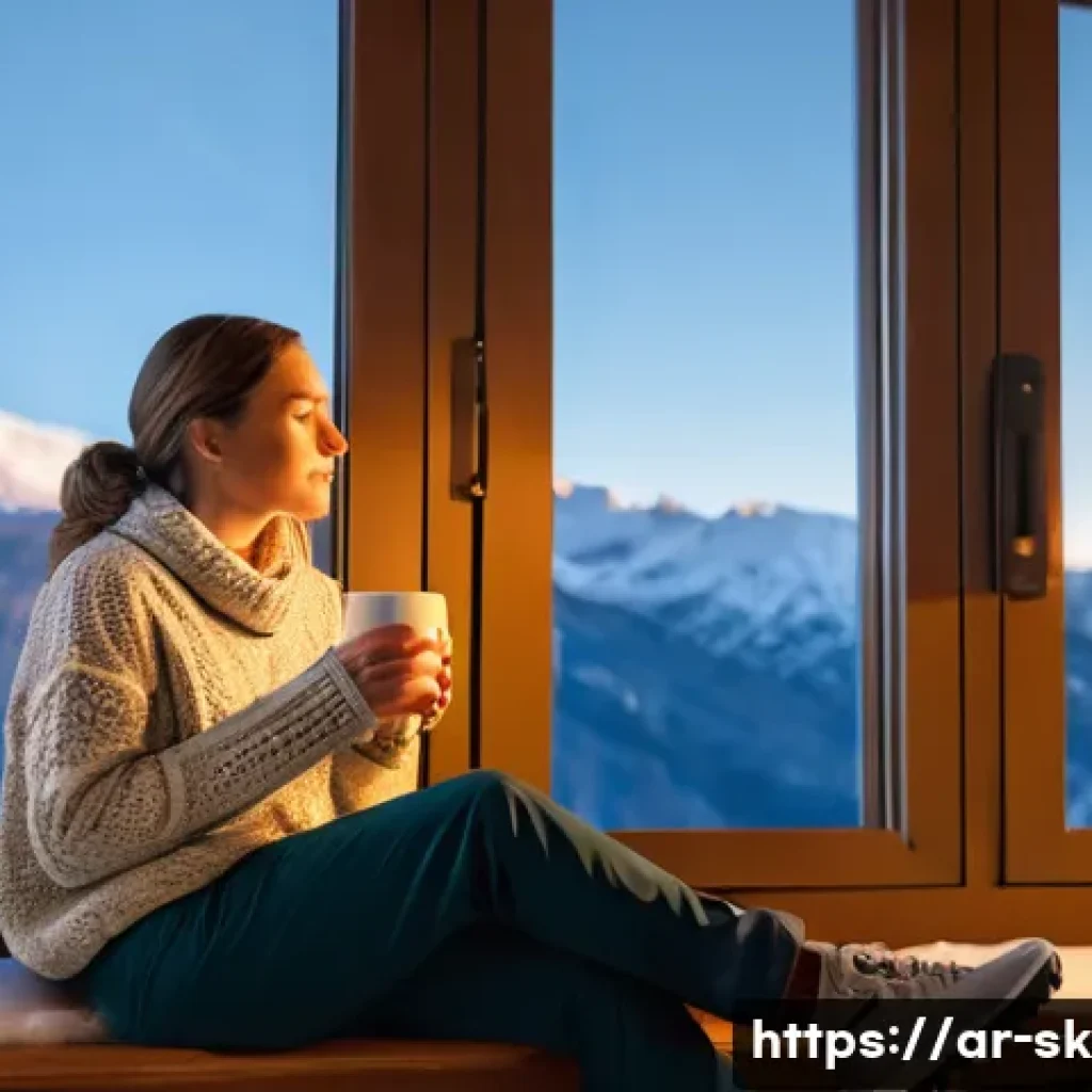 스키 강사의 멘탈 관리와 자기 개발 - **Prompt: Peaceful Mountain Serenity for a Ski Instructor**
"A female ski instructor in her late...