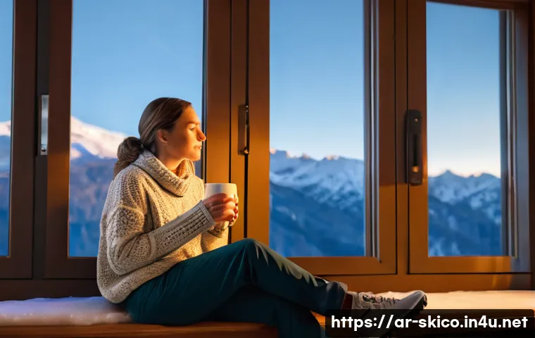 스키 강사의 멘탈 관리와 자기 개발 - **Prompt: Peaceful Mountain Serenity for a Ski Instructor**
"A female ski instructor in her late...