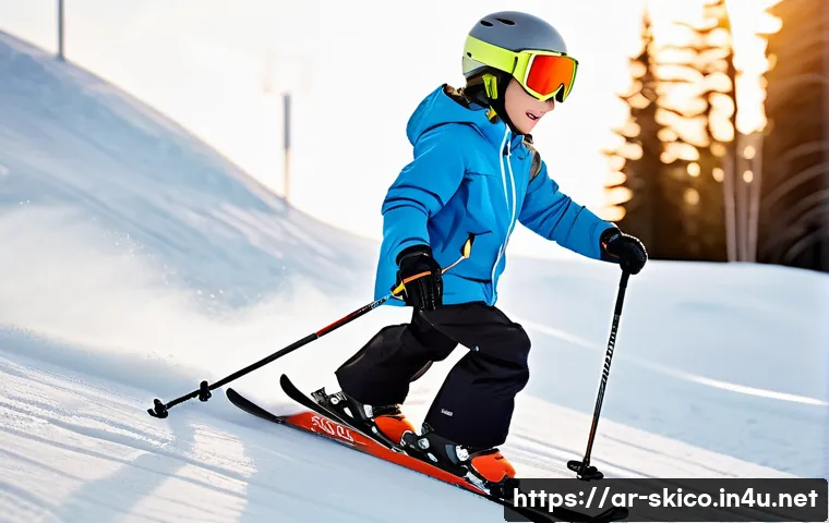스키 강사의 어린이 수업 기술 - **First Skiing Steps with Dad**
A heartwarming scene featuring a young child, about 5-6 years ol...