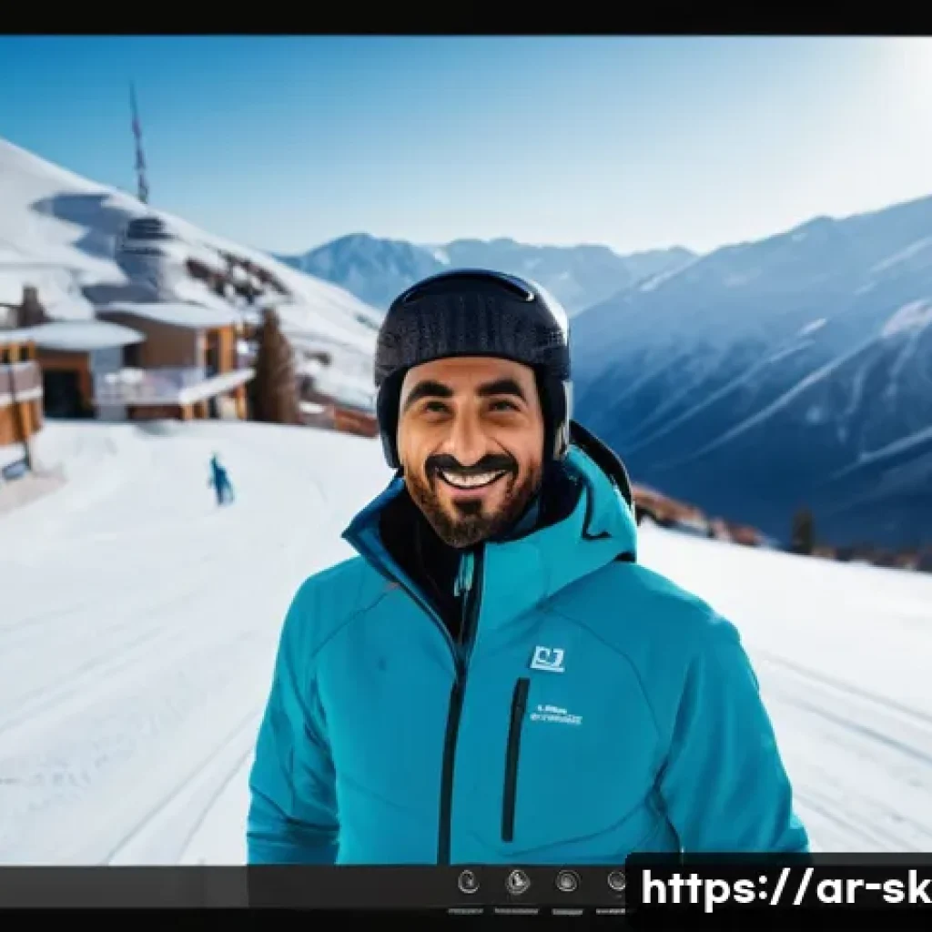 스키 강사의 온라인 강의 기회 - A modern digital ski training session scene featuring an Arabic male ski coach in professional winte...