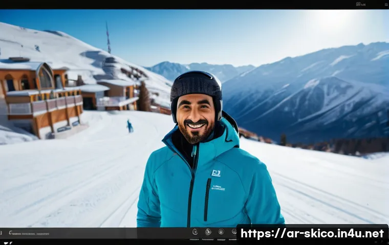 스키 강사의 온라인 강의 기회 - A modern digital ski training session scene featuring an Arabic male ski coach in professional winte...