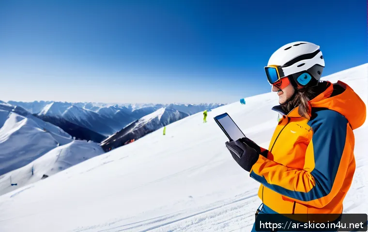 스키 강사의 트렌드 분석과 활용 - A skilled ski coach using modern digital training tools on a snowy mountain slope, wearing professio...
