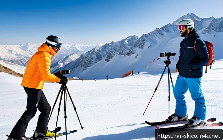 스키 강사의 강의 자료 제작 방법 - A modern ski training session set in a snowy Middle Eastern mountain landscape, featuring a diverse ...