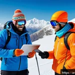 스키 강사의 고객 맞춤 레슨 설계 - A professional ski instructor coaching an adult Arab male skier on a snowy mountain slope, both wear...