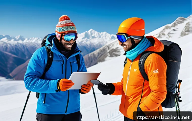 스키 강사의 고객 맞춤 레슨 설계 - A professional ski instructor coaching an adult Arab male skier on a snowy mountain slope, both wear...