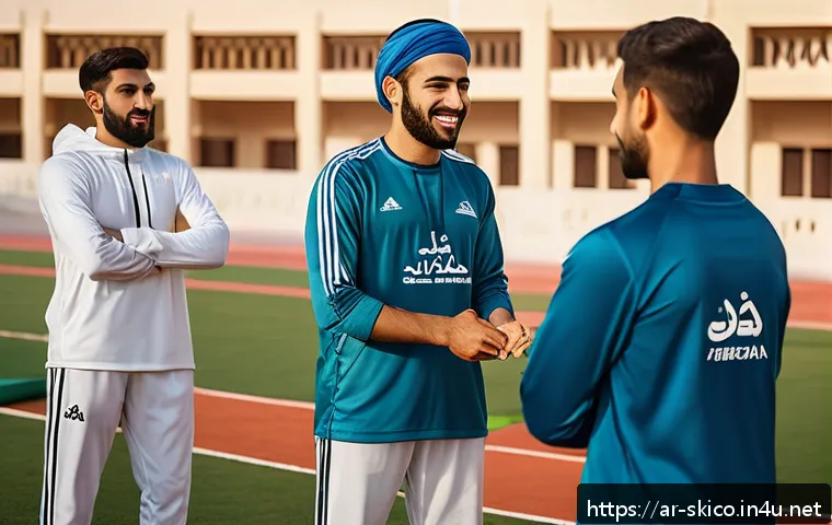 스키 강사의 문화적 적응 사례 - A culturally rich training session scene set in a Middle Eastern community, featuring a diverse grou...