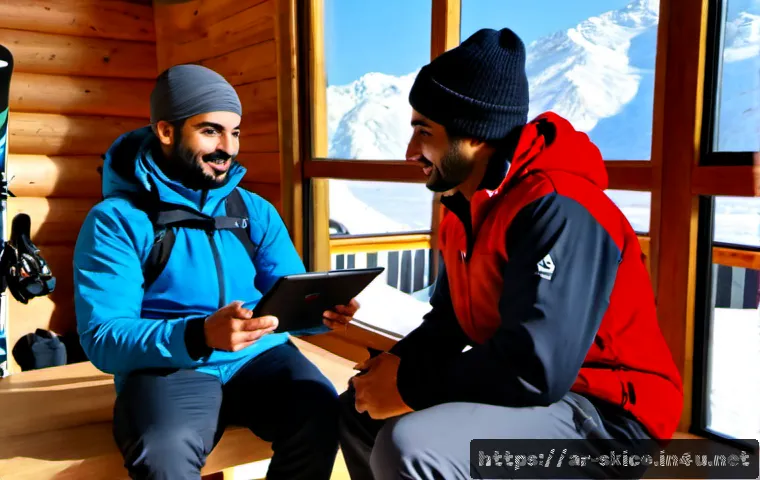 스키 강사의 고객 피드백 분석법 - Photorealistic ski instructor in a modern mountain lodge reviewing anonymous customer feedback on a ...